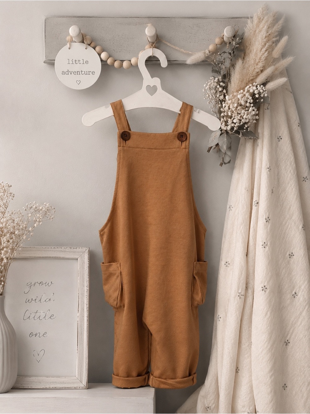 Milkbarn Toddler Overalls in Warm Caramel Brown